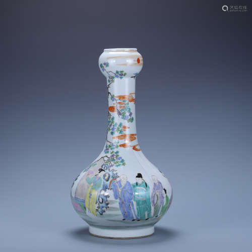 A Wucai Glaze Figure Garlic-Head Shape Vase