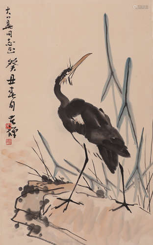 A Chinese Bird Painting Paper Scroll, Li Kuchan Ma