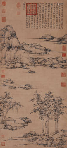 A Chinese Landscape Painting Paper Scroll, Ni Zan 