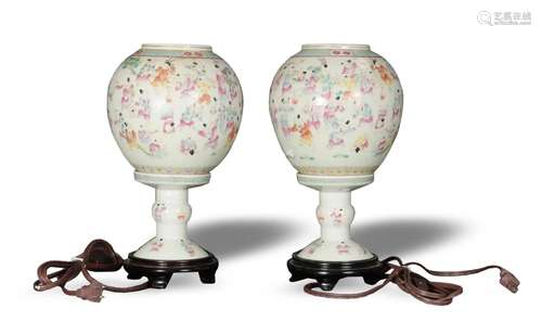 Pair of Chinese Famille Rose Lamps, Republic