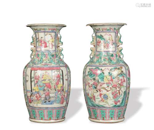 Pair of Chinese Famille Rose Vases, Late 19th