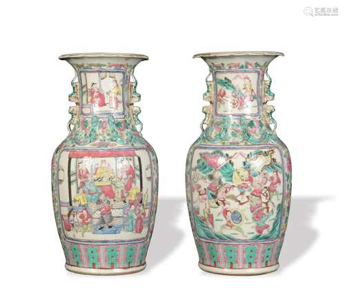 Pair of Chinese Famille Rose Vases, Late 19th