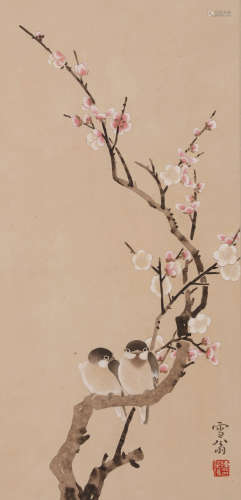 A Chinese Flower and Bird Painting Paper Scroll, C