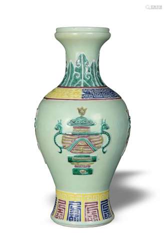 Chinese Celadon Ground Porcelain Vase, 19th Century