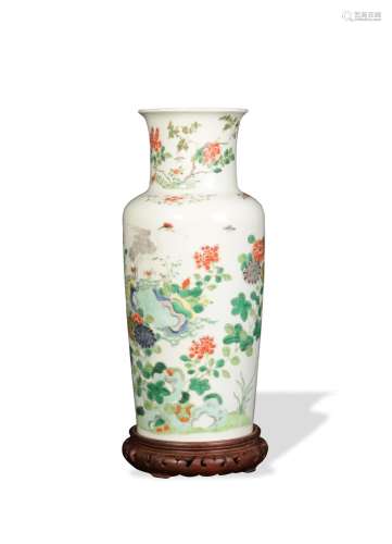 Chinese Wucai Rouleau Vase, 19th Century