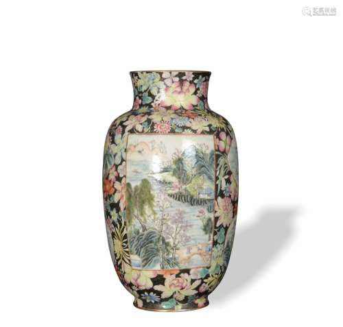 Chinese Black Ground Lantern Vase, Republic