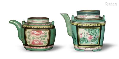 2 Chinese Zisha Glazed Teapots, Late 19th Century