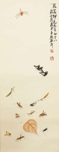 Chinese Insects Painting Scroll Paper, Qi Baishi mark