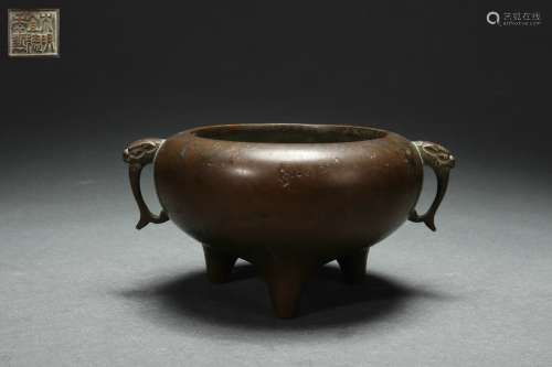 Bowl-shaped Censer with Ears, Qing Dynasty