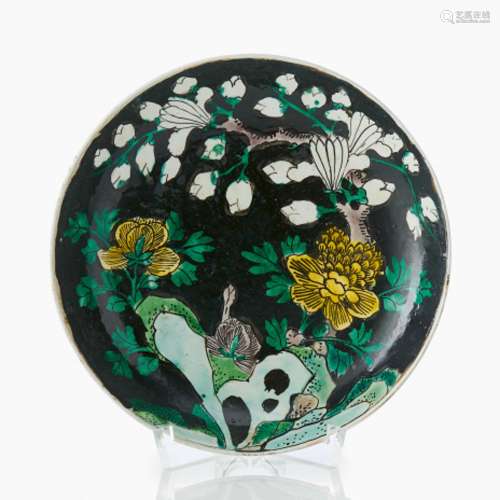 A Rare Chinese Famille Noire Saucer dish