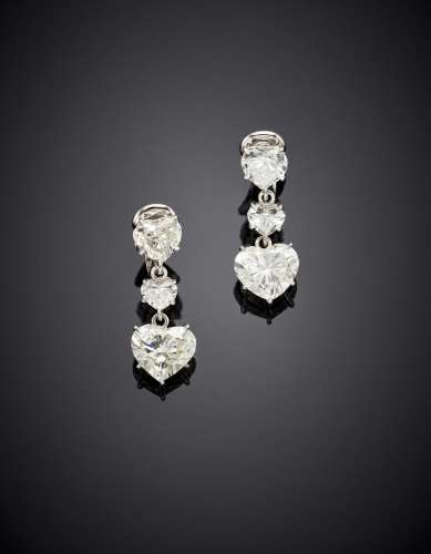 PEDERZANI Six heart shape diamond white gold pendant earring...