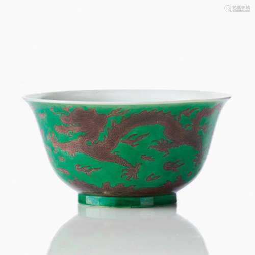 A Fine Chinese Green and Aubergine Dragon Bowl