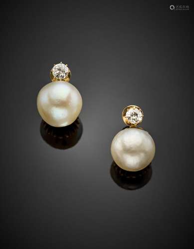 Yellow gold saltwater natural button pearl and old mine diam...