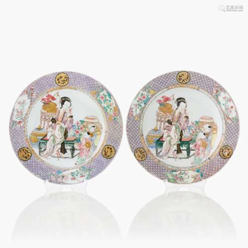 A Fine Pair of Chinese Famille Rose Plates