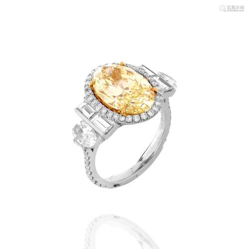 Fancy Yellow Diamond and Platinum Ring