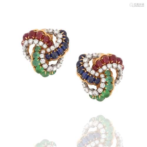 Verdura Gemstone, Diamond and 18K Earrings