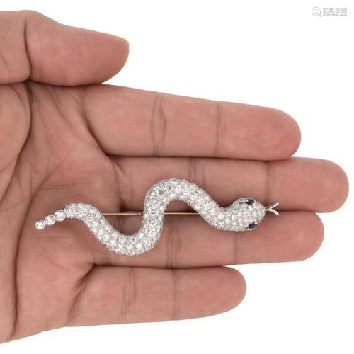 Diamond and Platinum Snake Pin