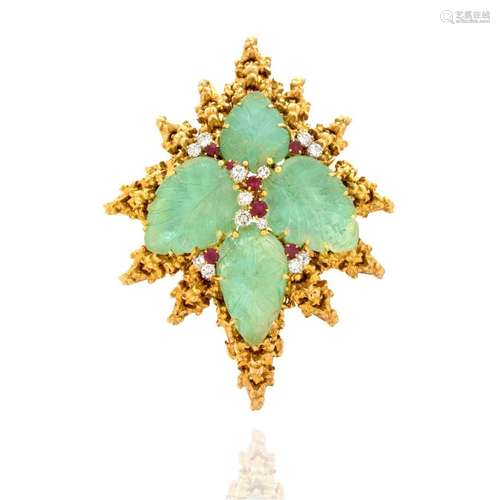 Gemstone, Diamond and 18K Pendant/Brooch