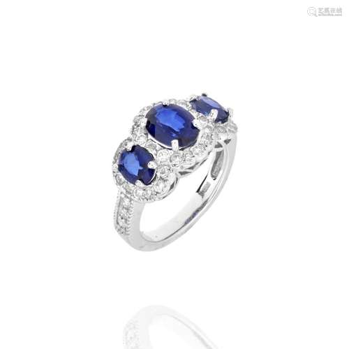 Sapphire, Diamond and 14K Ring