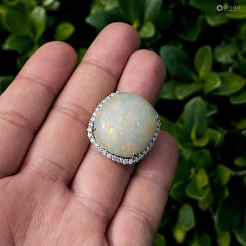 Opal, Diamond and 18K Ring