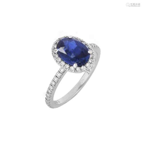 Sapphire, Diamond and Platinum Ring