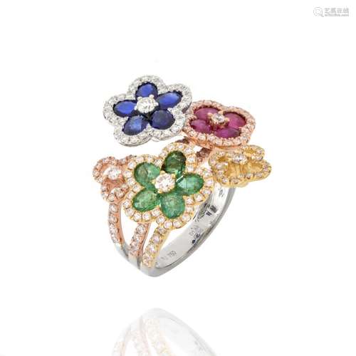 Gemstone, Diamond and 18K Ring