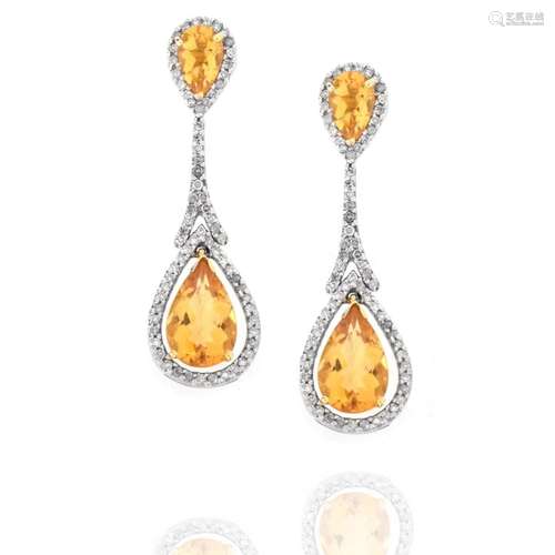 Citrine, Diamond and 14K Earrings