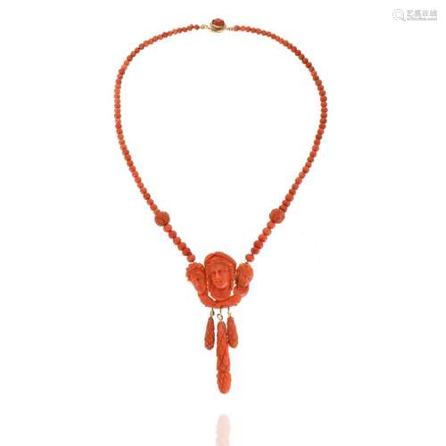 Red Coral and 14K Necklace