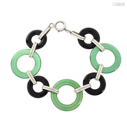 Deco Chrysoprase, Onyx and 14K Bracelet