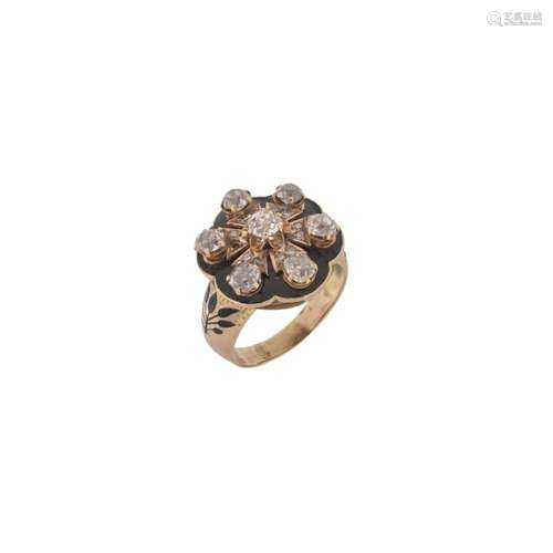 Diamond, Enamel and 14K Ring