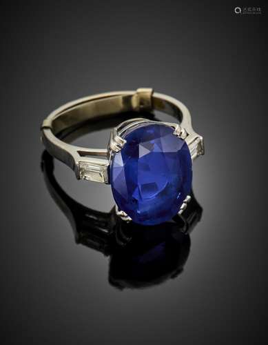 Oval ct. 9.10 circa sapphire and baguette diamond shoulders ...