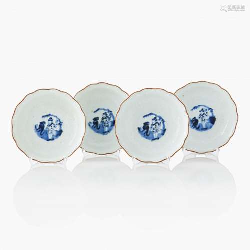 Four Japanese Blue and White Dishes