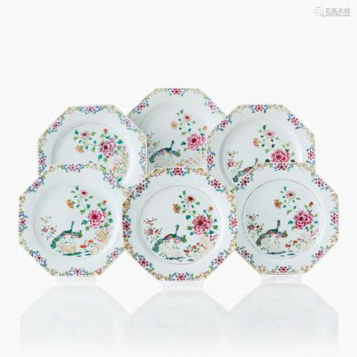 Six Chinese Famille Rose Plates