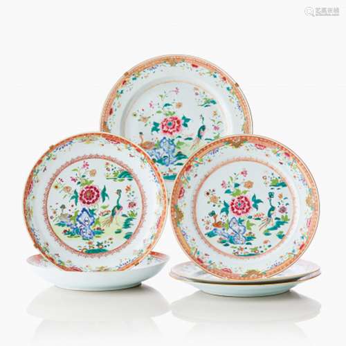 Six Chinese Famille Rose Plates