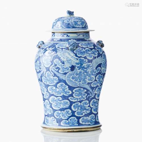 A Large Chinese Blue and White Vase and Cover