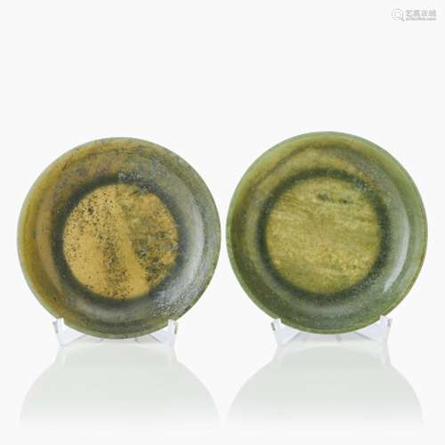 A Pair of Spinach Green Chinese Jade Bowls