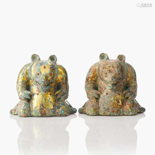 Two Unusually Large Han Gilt Bronze Bear Form Supports