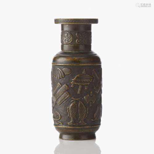 A Small Chinese Parcel Gilt Bronze Incense Tool Vase