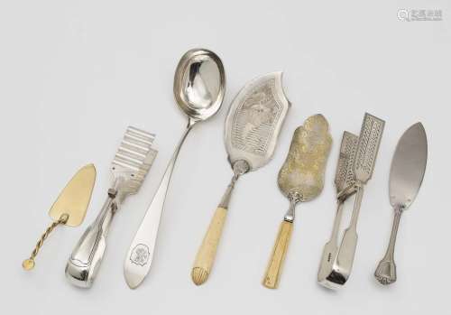 Seven serving cutlery items - London and Vienna, among other...