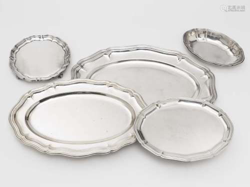 Three platters, bowl and serving bowl -