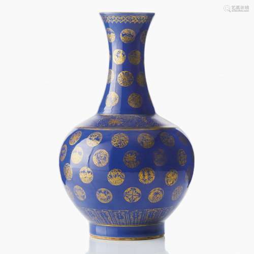 A Chinese Gilt-Decorated Blue-Glazed Vase, Tianqiuping