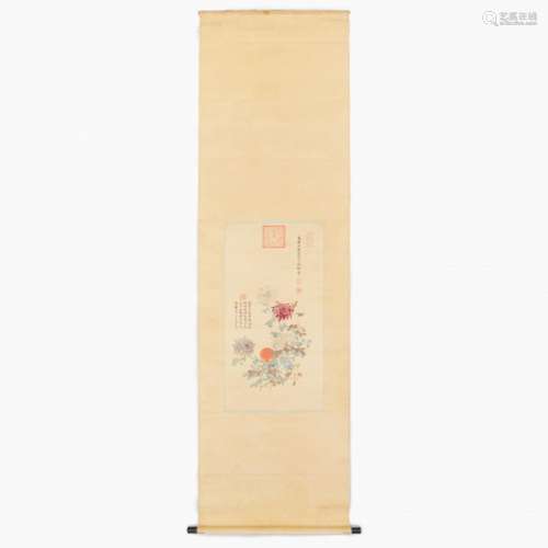 A Chinese scroll painted on silk