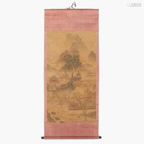 A Chinese scroll painted on silk