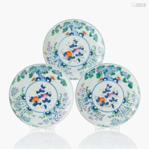 A Set of Three Doucai Dishes