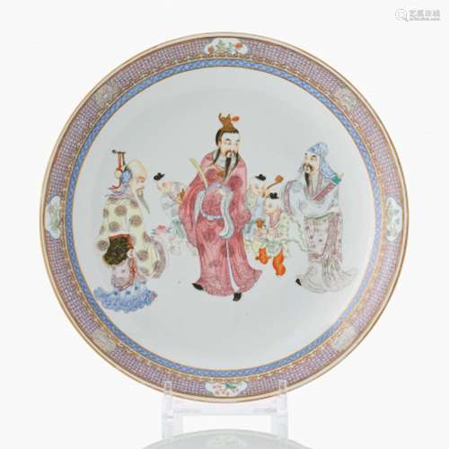 A Chinese Famille Rose ‘Three Star Gods’ Dish