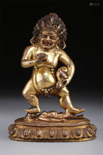 A Gilt Copper Yellow Wealthy Buddha Statue.