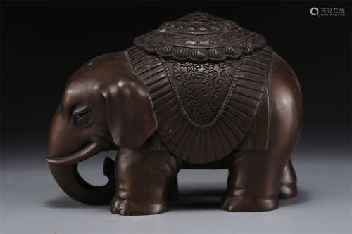 An Elephant Shaped Copper Incense Burner.