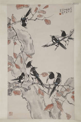 A Magpies Painting on Paper by Xu Beihong.