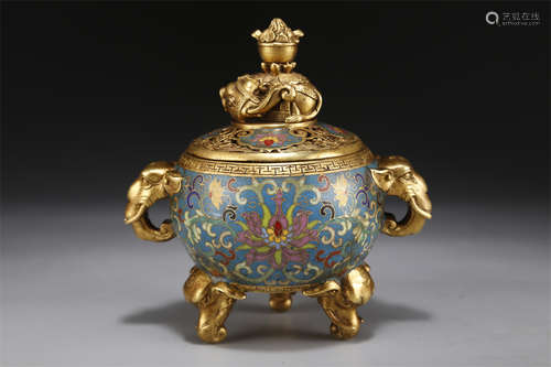 A Cloisonne Enameled Copper Incense Burner.