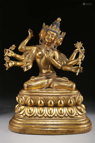 A Gilt Copper Parnashavari Buddha Statue.